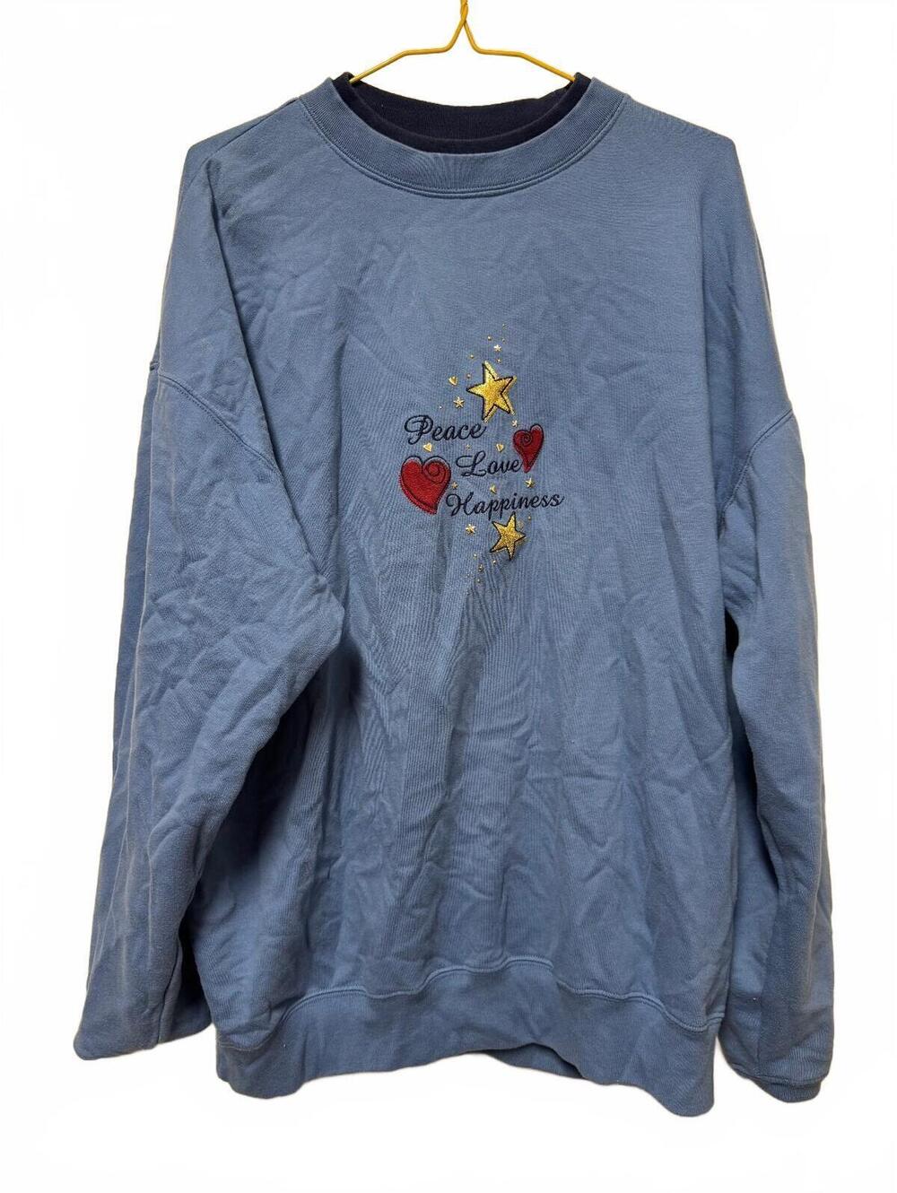 M&C Sportswear Double Collar Sweatshirt Embroidered Hearts Stars Blue 1X
